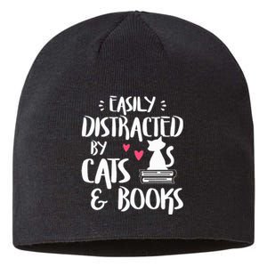 Easily Distracted by Cats and Books Cat & Book Lover Sustainable Beanie