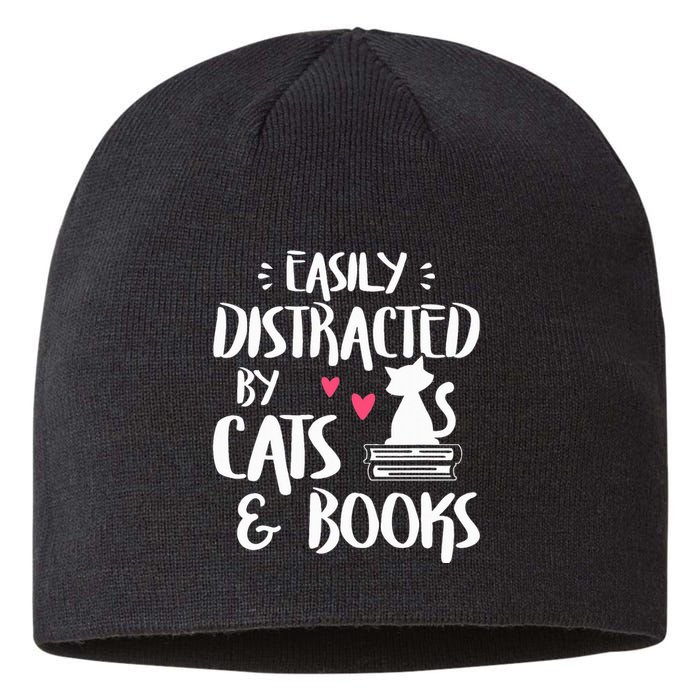 Easily Distracted by Cats and Books Cat & Book Lover Sustainable Beanie