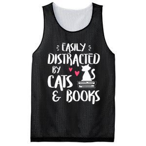 Easily Distracted by Cats and Books Cat & Book Lover Mesh Reversible Basketball Jersey Tank