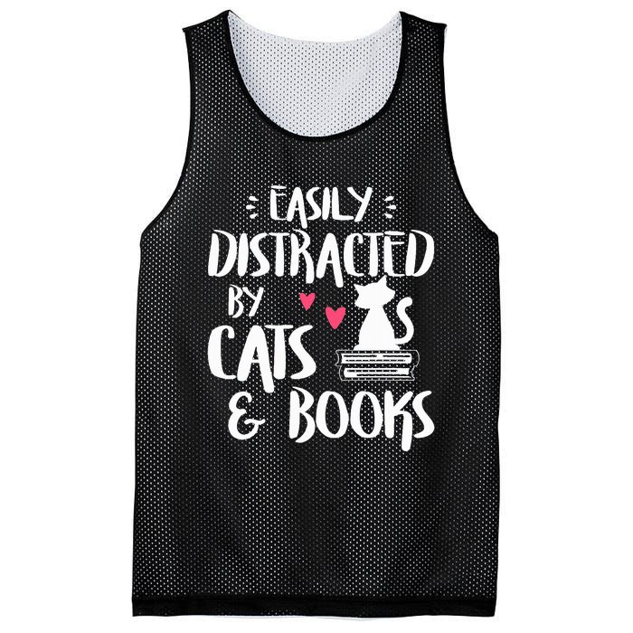 Easily Distracted by Cats and Books Cat & Book Lover Mesh Reversible Basketball Jersey Tank