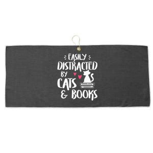 Easily Distracted by Cats and Books Cat & Book Lover Large Microfiber Waffle Golf Towel