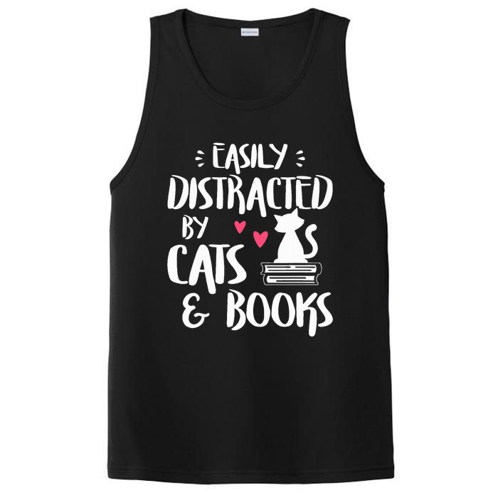 Easily Distracted by Cats and Books Cat & Book Lover PosiCharge Competitor Tank