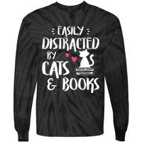 Easily Distracted by Cats and Books Cat & Book Lover Tie-Dye Long Sleeve Shirt