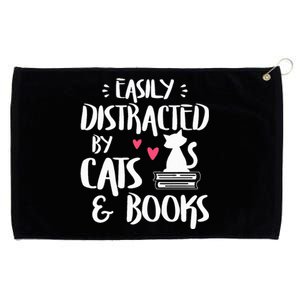 Easily Distracted by Cats and Books Cat & Book Lover Grommeted Golf Towel