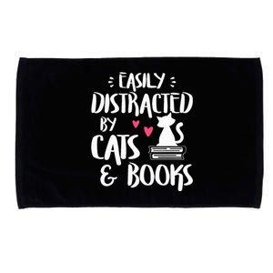 Easily Distracted by Cats and Books Cat & Book Lover Microfiber Hand Towel