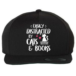 Easily Distracted by Cats and Books Cat & Book Lover Wool Snapback Cap