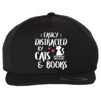 Easily Distracted by Cats and Books Cat & Book Lover Wool Snapback Cap