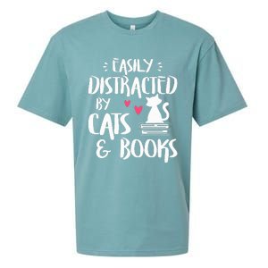 Easily Distracted by Cats and Books Cat & Book Lover Sueded Cloud Jersey T-Shirt