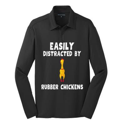 Easily Distracted By Rubber Chickens Silk Touch Performance Long Sleeve Polo