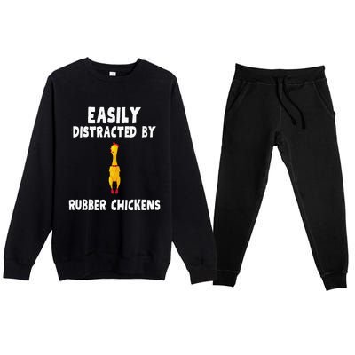 Easily Distracted By Rubber Chickens Premium Crewneck Sweatsuit Set