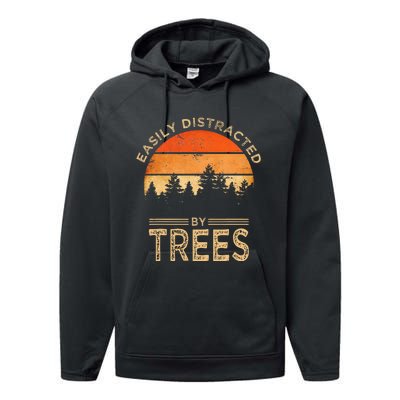 Easily Distracted By Trees Vintage Funny Tree Performance Fleece Hoodie