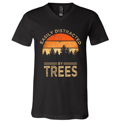 Easily Distracted By Trees Vintage Funny Tree V-Neck T-Shirt