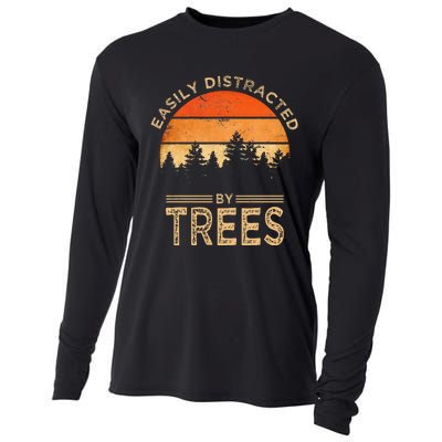 Easily Distracted By Trees Vintage Funny Tree Cooling Performance Long Sleeve Crew