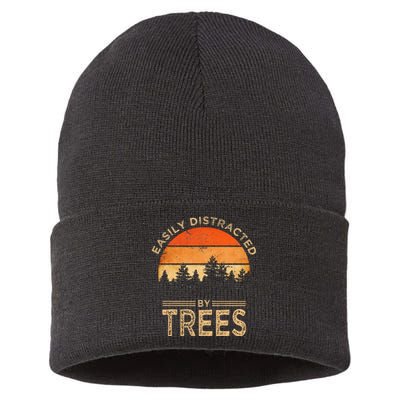 Easily Distracted By Trees Vintage Funny Tree Sustainable Knit Beanie