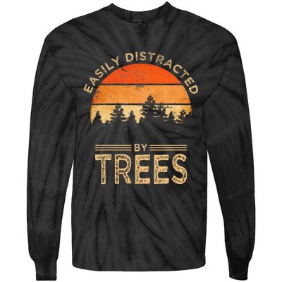 Easily Distracted By Trees Vintage Funny Tree Tie-Dye Long Sleeve Shirt