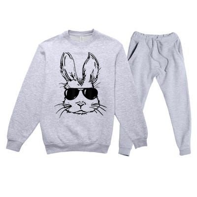 Easter Day Bunny Face With Sunglasses  Boy Kid Easter Premium Crewneck Sweatsuit Set