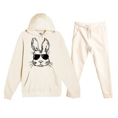 Easter Day Bunny Face With Sunglasses  Boy Kid Easter Premium Hooded Sweatsuit Set