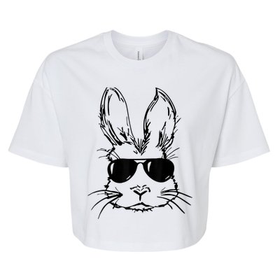 Easter Day Bunny Face With Sunglasses  Boy Kid Easter Bella+Canvas Jersey Crop Tee