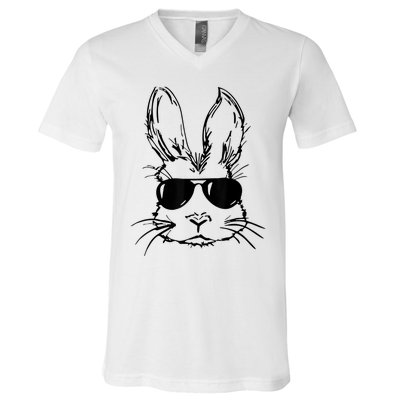 Easter Day Bunny Face With Sunglasses  Boy Kid Easter V-Neck T-Shirt