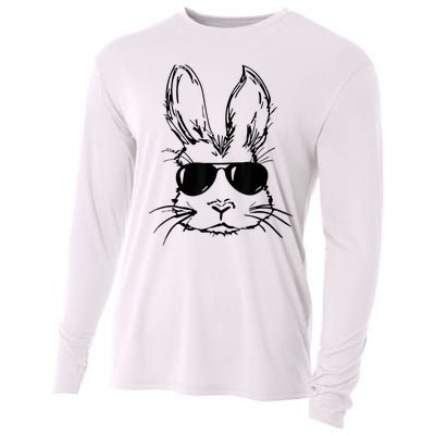 Easter Day Bunny Face With Sunglasses  Boy Kid Easter Cooling Performance Long Sleeve Crew