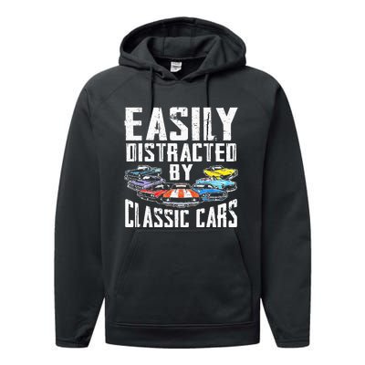 Easily Distracted By Classic Cars Performance Fleece Hoodie