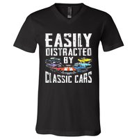 Easily Distracted By Classic Cars V-Neck T-Shirt