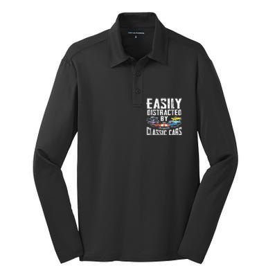 Easily Distracted By Classic Cars Silk Touch Performance Long Sleeve Polo