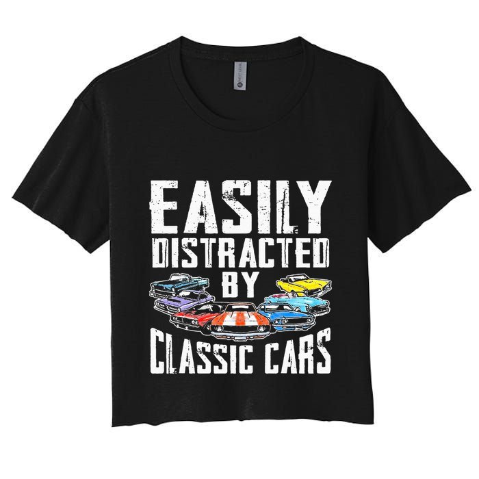 Easily Distracted By Classic Cars Women's Crop Top Tee