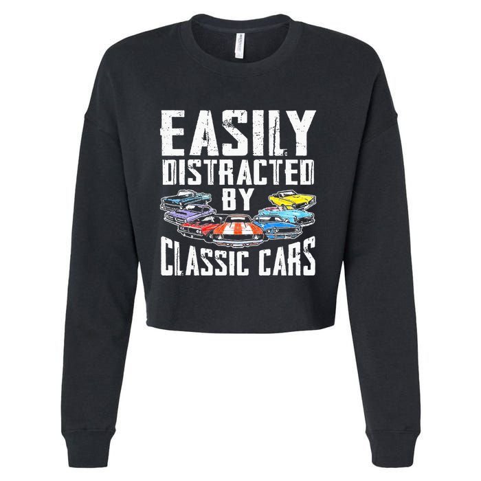 Easily Distracted By Classic Cars Cropped Pullover Crew