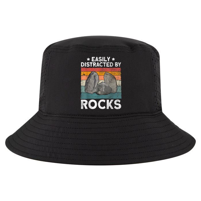 Easily Distracted By Rocks Collector Mineral Retro Geologist Cool Comfort Performance Bucket Hat