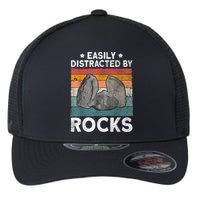 Easily Distracted By Rocks Collector Mineral Retro Geologist Flexfit Unipanel Trucker Cap
