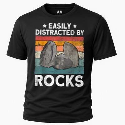 Easily Distracted By Rocks Collector Mineral Retro Geologist Performance Shirt
