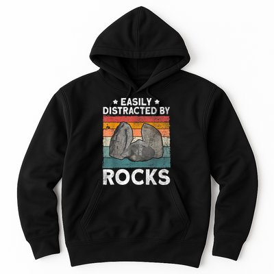Easily Distracted By Rocks Collector Mineral Retro Geologist Hoodie