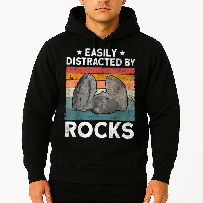 Easily Distracted By Rocks Collector Mineral Retro Geologist Hoodie