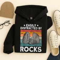 Easily Distracted By Rocks Collector Mineral Retro Geologist Hoodie