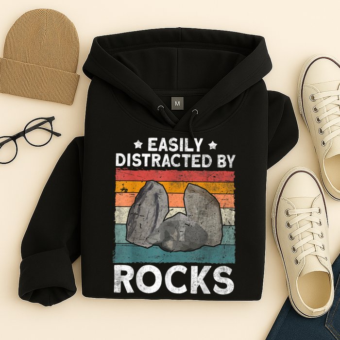 Easily Distracted By Rocks Collector Mineral Retro Geologist Hoodie