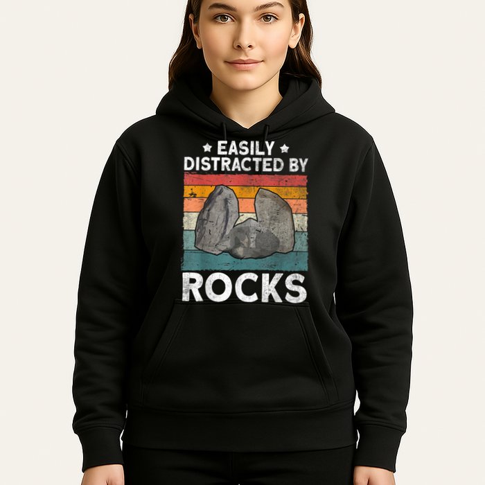 Easily Distracted By Rocks Collector Mineral Retro Geologist Hoodie