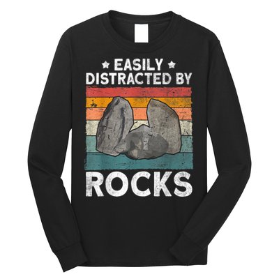 Easily Distracted By Rocks Collector Mineral Retro Geologist Long Sleeve Shirt