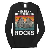 Easily Distracted By Rocks Collector Mineral Retro Geologist Long Sleeve Shirt