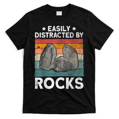 Easily Distracted By Rocks Collector Mineral Retro Geologist T-Shirt