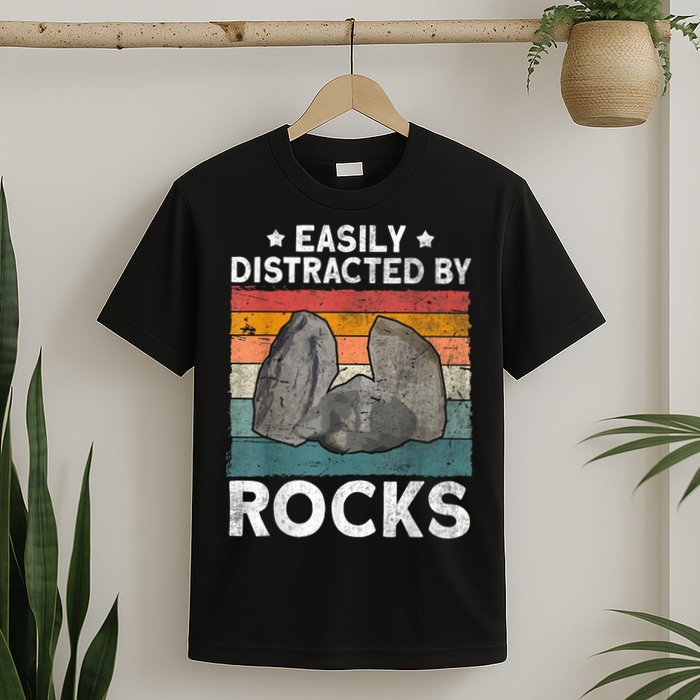 Easily Distracted By Rocks Collector Mineral Retro Geologist T-Shirt