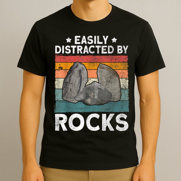 Easily Distracted By Rocks Collector Mineral Retro Geologist T-Shirt