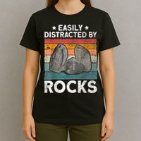 Easily Distracted By Rocks Collector Mineral Retro Geologist T-Shirt