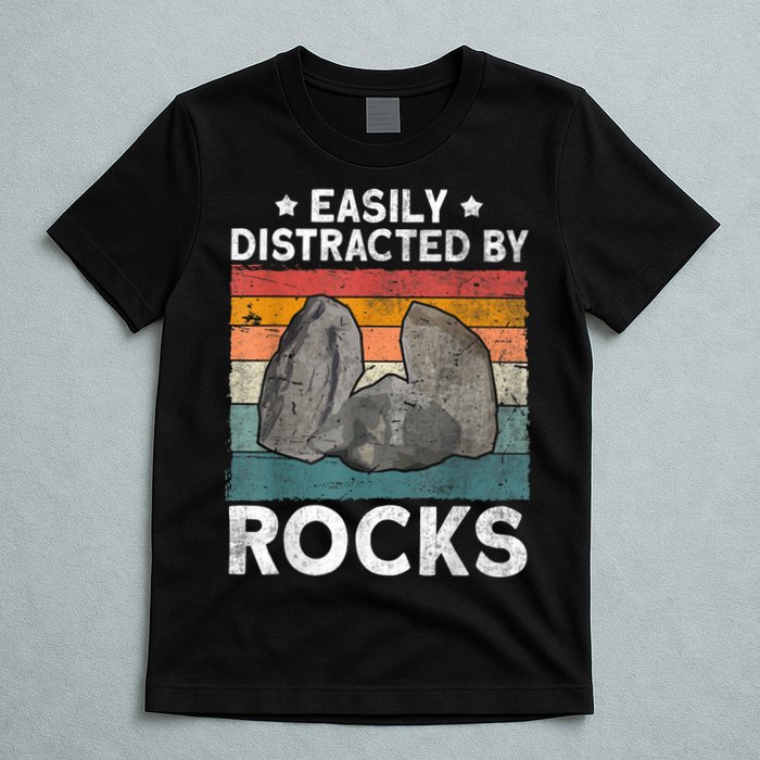Easily Distracted By Rocks Collector Mineral Retro Geologist T-Shirt