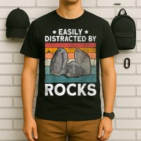 Easily Distracted By Rocks Collector Mineral Retro Geologist T-Shirt