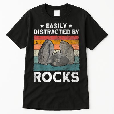 Easily Distracted By Rocks Collector Mineral Retro Geologist Tall T-Shirt
