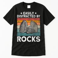 Easily Distracted By Rocks Collector Mineral Retro Geologist Tall T-Shirt
