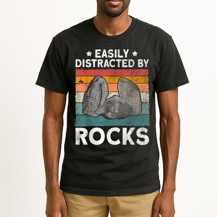 Easily Distracted By Rocks Collector Mineral Retro Geologist Tall T-Shirt