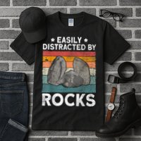 Easily Distracted By Rocks Collector Mineral Retro Geologist Tall T-Shirt