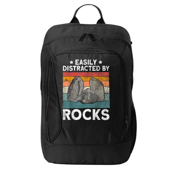 Easily Distracted By Rocks Collector Mineral Retro Geologist City Backpack